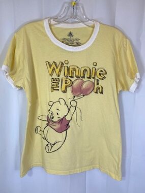 Disney Store Winnie the Pooh Shirt Sz XL Women Yellow White Trim Red Balloon